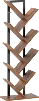 Produktbild von Bücherregal Standregal mit 9 Ebenen Schmal Regal im Baumform für Büro, Rustikal Braun