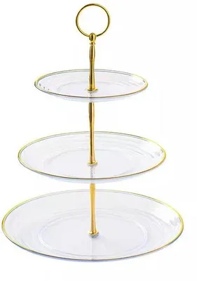 Image de Unyqoos® : Étagère à gâteaux en plastique transparent – Présentoir à desserts à 3 niveaux, idéal pour les cupcakes, les macarons et les fruits, léger et réutilisable