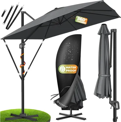 Produktbild von KESSER® Sonnenschirm Ampelschirm SUN XL 300 x 300 cm Inkl. Abdeckung +Windsicherung Drehbar Neigbar Kippbar Marktschirm Groß 360° Rotation, Gartenschirm mit Kurbel Sonnenschutz UV50+