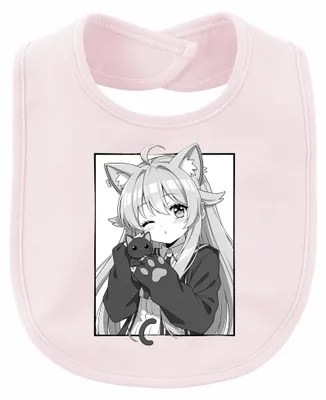 Zdjęcie produktu dla Słodka dziewczynka w stylu anime, z kocimi uszkami (nekomimi), manga, Japonia, otaku, urocza, śliniak dla dziecka, różowy, uniwersalny rozmiar