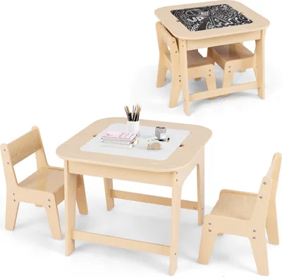 Produktbild von DREAMADE Kindertisch mit 2 Stühlen, Aktivitäts-Tisch-Set, Kinder Zeichentisch mit doppelseitiger Tischplatte & verstecktem Stauraum, für Kinder 3-6 Jahren