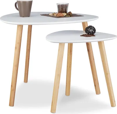 Obrázek produktu pro Sada 2 prostorově úsporných odkládacích stolků - skandinávský design pro květinovou výzdobu - obývací pokoj bílý