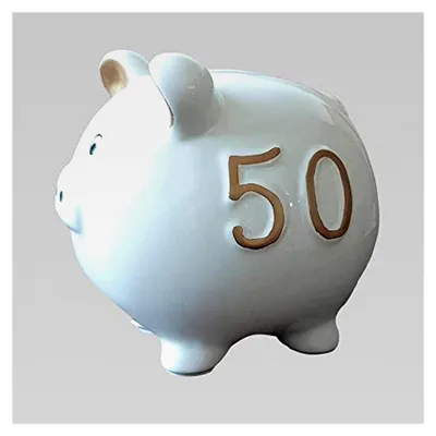 Produktbild von Sparschwein mit Zahl 50 Gold, Dolomit 14x13x14cm