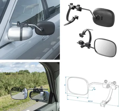 Produktbild von AS Caravanspiegel E57 Flach PKW Spiegel Universal Wohnwagenspiegel Aufsetzspiegel AS