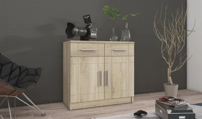 Produktbild von Kommode PARON II Sonoma – Sideboard mit 2 Türen und 2 Schubladen – Wohnzimmerschrank für Wohnzimmer, Esszimmer und Flur