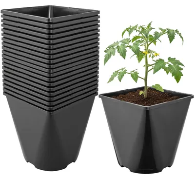Image de Garronda, lot de 20 pots en plastique de forme carrée aux angles arrondis, avec trous de drainage, pour le jardin (noir, 15,7 x 15,7 x 16 cm (3 L)) GD-KW-SR