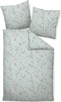 A flat lay of a bedding set with a floral pattern.