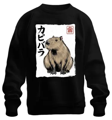 Productafbeelding van Capybara, waterzwijn, Japanse kunst, retro, Ukiyo-e, sweatshirt, trui, zwart, 3XL