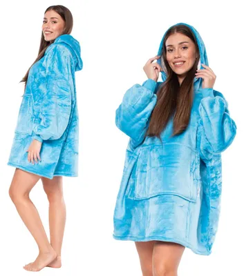 Obrázek produktu pro Deka mikina 2v1 oversize XXL s kapucí Thick Sherpa Modrá