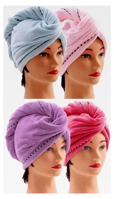 Produktbild von Mikrofaser Handtuch für Haare, 4 Stück, Saugfähiger Haarturban mit Knopf, Kopftuch für Lange Haare, Schnelltrocknendes Mikrofaser Haarhandtuch (Blau, Rosa, Lila, Rot)