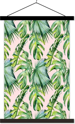 Produktbild von MuchoWow® Textilposter Blätter - Vintage - Pastell 40x60 cm mit schwarzem Rahmen - Wanddekorationen