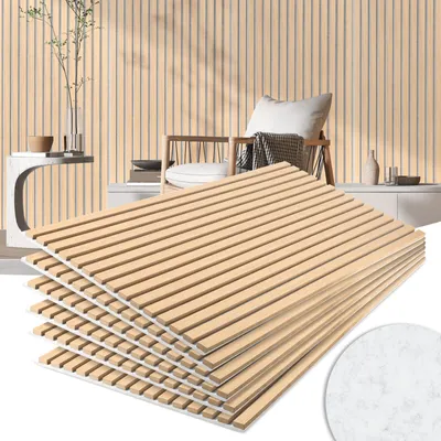 Productafbeelding van Eikuavons 8-delige set akoestische panelen, 120x60 cm, wit eikenhout (kleur 337S), zilverkleurige vilten bekleding, MDF-lamellen, NRC 0,8