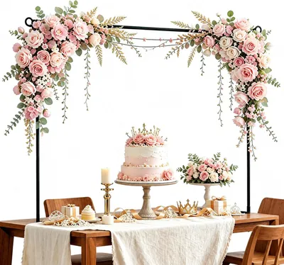 Produktbild von Tischbogen, Dekostange Tisch, Tisch-Deko-Stange mit Klemmen, ausziehbar, Metall, für Hochzeiten, Geburtstage, Party Dekoration, Weihnachten, Ostern