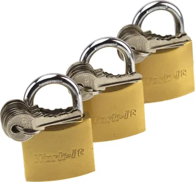 Produktbild von Work-it 3er Set 30mm Vorhangschloss gleichschließend 3 Schlösser 18 Schlüssel