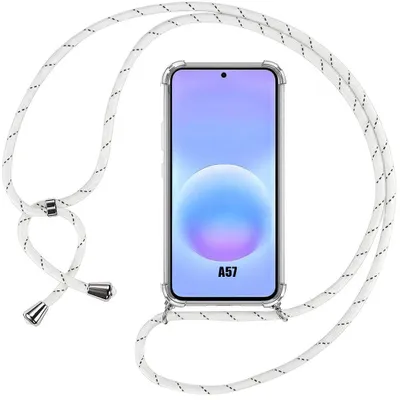 Image de Coque pour Samsung Galaxy A57 5G, Silicone Anti-Rayures Antichoc Transparente avec Cordon Blanc
