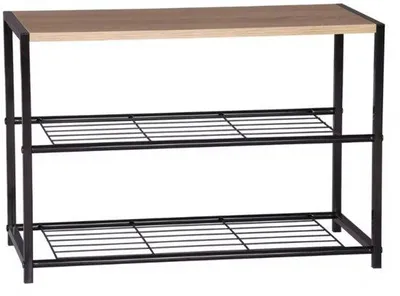 Image de Étagère à chaussures à 2 niveaux, 6 paires, MDF, acier, 63 x 30 x 42 cm, noir