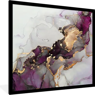 Produktbild von MuchoWow® Gerahmtes Poster Marmor - Abstrakt - Gold - Lila 40x40 cm - Poster mit Schwarzem Bilderrahmen Wandposter Rahmen Foto Bilder - Mit Rahmen - Wanddekoration Schlafzimmer
