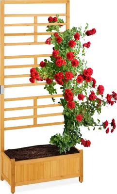 Produktbild von Relaxdays Rankgitter mit Pflanzkasten, hoch, rechteckiger Holz Blumenkasten mit Rankhilfe, HBT 171 x 71 x 31,5 cm, natur