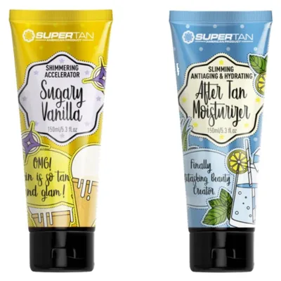 Obrázek produktu pro SuperTan Sugary Vanilla Urychlovač 150 Ml + After Tan Mléko 150 Ml Sada Na Opalování