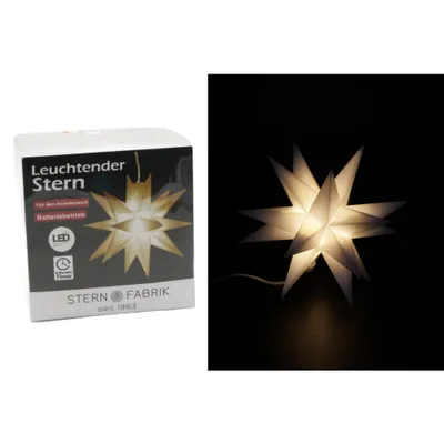 Produktbild von 3D LED Weihnachts Stern weiß beleuchtet Batterie warmweiß Timer Adventstern Deko