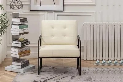 Produktbild von Exklusiver Sessel Wohnzimmer moderner Stil beige Textil Metallbeine