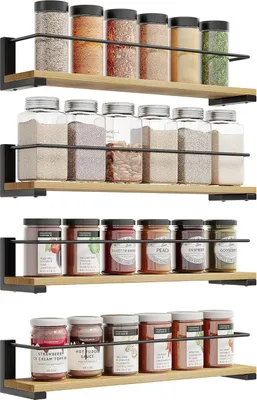 Produktbild von OROPY 4 Stück Gewürzregale Wandmontage Kiefernholz 40x9cm