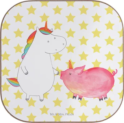 Produktbild von Mr. & Mrs. Panda Untersetzer Glas Einhorn Schwein - Weiß - Geschenk, für Gläser, Freundin, Tassen, Freundschaft, Unicorn, Coaster, bieruntersetzer, Einhörner