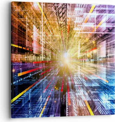 Produktbild von Bild auf Leinwand - Leinwandbild - Grafik Computer Raum Geometrie - 40x40cm - Wand Bild - Wanddeko - Leinwanddruck - Bilder - Kunstdruck - Wanddekoration - Leinwand bilder - Wandkunst - AC40x40-2350