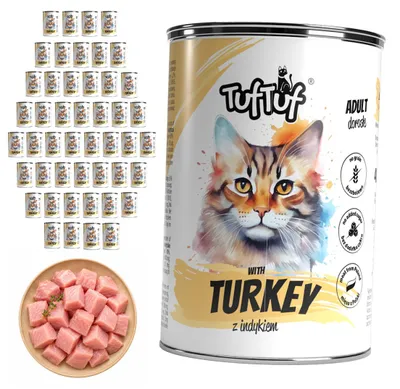Produktbild von TufTuf | Nassfutter für Katzen Pastete Pute - Katzenfutter Dosen 48x400 g - getreidefrei - Vorratspack - 65% Fleischanteil