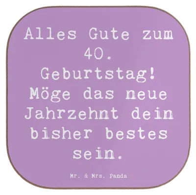 Produktbild von Mr. & Mrs. Panda Untersetzer für Gläser Spruch 40. Geburtstag Alles Gute - Lavendeltraum - Geschenk, bestes Jahrzehnt, Coaster, personalisiert, Holzuntersetzer, liebevoll