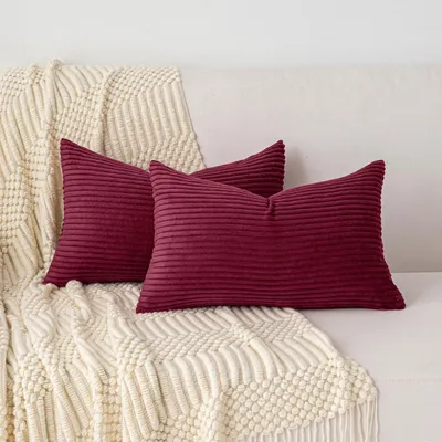 Immagine prodotto di Set di 2 federe per cuscini in velluto a coste, dimensioni 40 x 60 cm, colore bordeaux