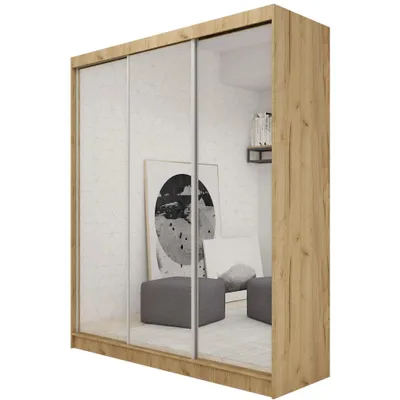 Image de BEAUTYSOFA armoire avec portes coulissantes DEBRA 180 cm - armoire avec tiroirs et miroir (Artisan)