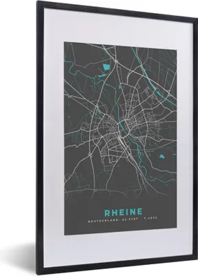 Produktbild von MuchoWow® Gerahmtes Poster Blau - Deutschland - Karte - Stadtplan - Rheine 40x60 cm - Poster mit Schwarzem Bilderrahmen Wandposter Rahmen Foto Bilder - Poster in Rahmen