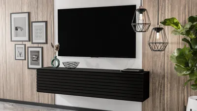 Produktbild von AX LIVING Lowboard Zivolli 160 Lamellenfront TV-Hängeschrank Schwarz/Schwarze Lamellen