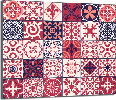 Produktbild von Herdabdeckplatte 60x52 Glaskeramikkochfeld Abdeckung Spritzschutz Glasplatte Deko Schneidebrett, Mosaik Rot