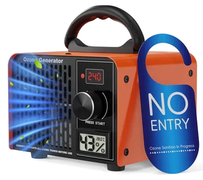 Zdjęcie produktu dla Generator ozonu 168 mg/h. Urządzenie 2-w-1: ozonator i oczyszczacz powietrza. Timer 240 minut. Wyświetlacz temperatury i wilgotności. Ozonizator przemysłowy, kolor pomarańczowy
