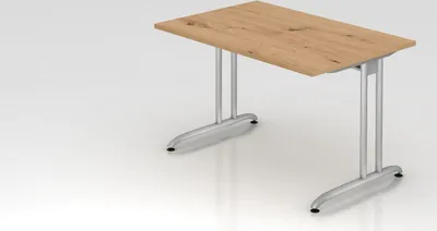 Produktbild von Schreibtisch Markku | Asteiche | BxT 120x80cm | Arbeitshöhe 72cm | höhenjustierbar 0-10 mm | C-Fuß-Gestell Silber | Rechteckform