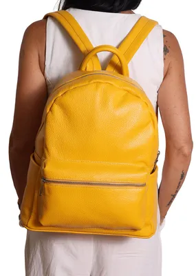 Image de Sac à dos pour femmes, en cuir véritable, avec fermeture éclair et compartiments, fabriqué en Italie