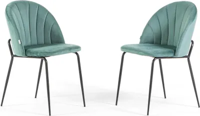 Immagine prodotto di Set di 2 sedie da pranzo in velluto con gambe in metallo, imbottite, dal design elegante per cucina, sala da pranzo, camera da letto, ufficio o ristorante SONIA - Verde giada/grigio scuro