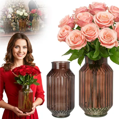 Immagine prodotto di Vaso da fiori decorativo a cilindro in vetro alto 23,5 cm