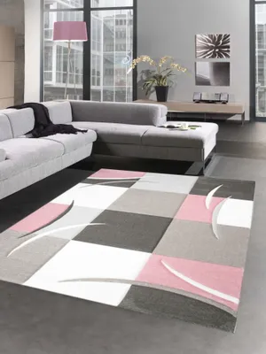 Immagine prodotto di Tappeto di design a quadri rosa pastello crema marrone dimensioni - 80 x 300 cm