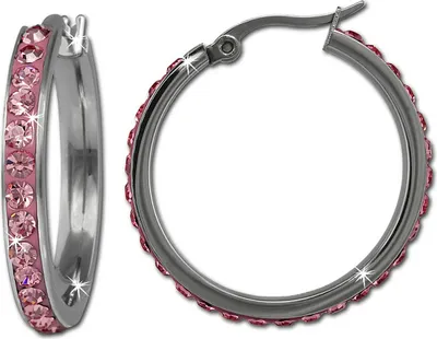 Immagine prodotto di Orecchini Amello da donna in acciaio inossidabile con zirconi scintillanti a cerchio rosa 30 mm D2ESOS04A