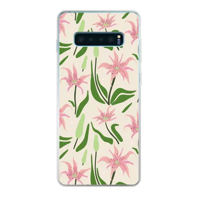 Produktbild von MuchoWow® Handyhülle Schutzhülle Hülle für Samsung Galaxy S10 Plus Blume - Rosa - Blatt Silikon Softcase Handy Hülle - Schutzhülle
