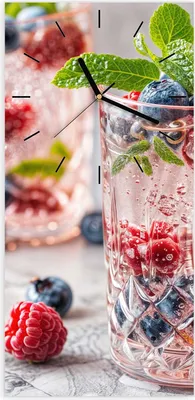 Produktbild von Wanduhr aus Glas mit Motiv Cocktail Beeren- 30 x 60 cm - inkl. Aufhängesystem