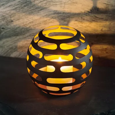 Windlicht Metall schwarz/gold 17x17x16 cm handgefertigt Teelichthalter
