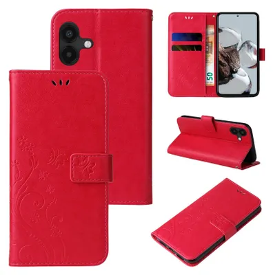Produktbild von Handyhülle für Samsung Galaxy A04 Floral Blumen Schmetterling Flip Cover Hülle Case Klapphülle Handytasche Farbe: Rot