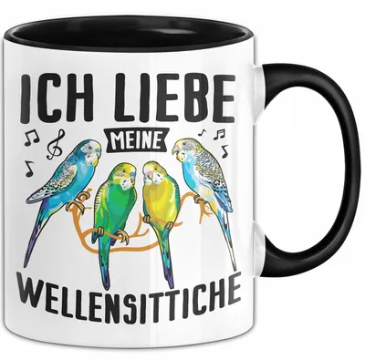 Produktbild von Wellensittich-Liebhaber Tasse Geschenk Lustiger Spruch Ich Liebe Meine Wellensittiche (Schwarz)