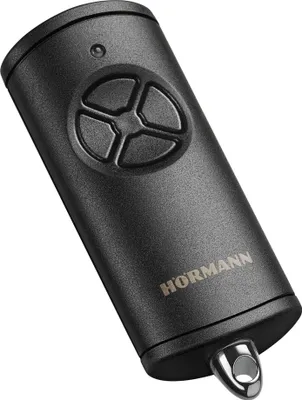 Produktbild von Hörmann Handsender HSE4 BS mit 4 Tastenfunktionen, mit Öse für Schlüsselanhänger, BiSecur Funktechnologie, (für Garagentor, Einfahrtstor, Haustür usw.), schwarz 4511736, 1er Pack