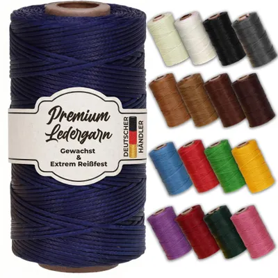 Produktbild von Ledergarn gewachst dunkelblau 1mm x 0,3mm I Sattlergarn - gewachster Faden aus Polyester stabil & haltbar I Wachsgarn Forellenfaden Outdoor Nähgarn in Profiqualität