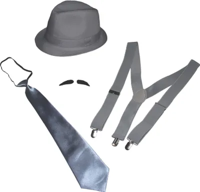 Produktbild von Deluxe Gangster Set | Hosenträger - Krawatte - Hut - Bart